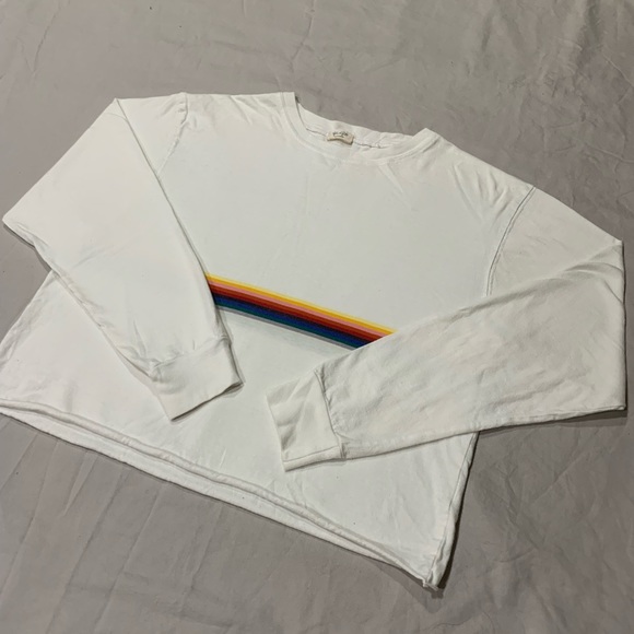 BrandyMelville WhiteRainbow Striped LongSleeve Tee - Picture 5 of 8